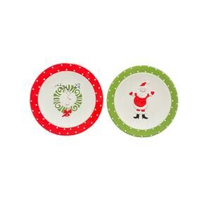 MWW Market Salad Dessert Plates Santa Reindeer Wreath Set of 2
